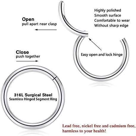 GAGABODY 2 Pcs Nose Rings 20G 18G 16G 14G 12G 10G 8G Surgical Steel Piercing Rings for Nose Septum Cartilage Helix Tragus Conch Rook Daith Lobe from 5mm to 16mm Seamless Hoop Unisex Hinged Earrings - Image 3
