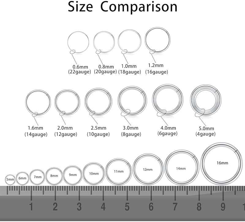 GAGABODY 2 Pcs Nose Rings 20G 18G 16G 14G 12G 10G 8G Surgical Steel Piercing Rings for Nose Septum Cartilage Helix Tragus Conch Rook Daith Lobe from 5mm to 16mm Seamless Hoop Unisex Hinged Earrings - Image 4