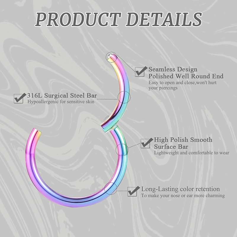GAGABODY 2 Pcs Nose Rings 20G 18G 16G 14G 12G 10G 8G Surgical Steel Piercing Rings for Nose Septum Cartilage Helix Tragus Conch Rook Daith Lobe from 5mm to 16mm Seamless Hoop Unisex Hinged Earrings - Image 5