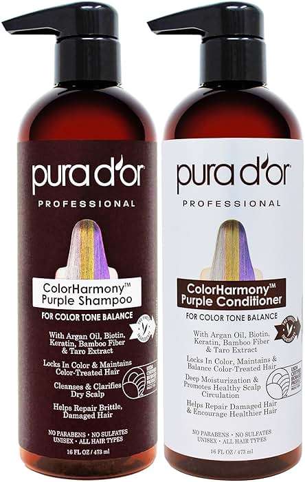PURA D'OR Purple Shampoo & Conditioner (16oz x 2) ColorHarmony Biotin Set For Bleached, Blonde, Silver & Color Treated Hair - Keratin, Bamboo Fiber, No Sulfates - Men & Women - Image 1