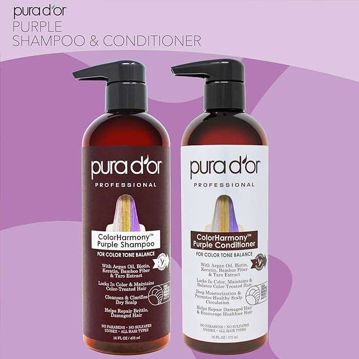 PURA D'OR Purple Shampoo & Conditioner (16oz x 2) ColorHarmony Biotin Set For Bleached, Blonde, Silver & Color Treated Hair - Keratin, Bamboo Fiber, No Sulfates - Men & Women - Image 2