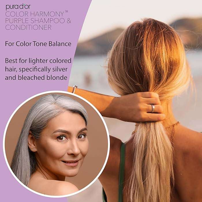PURA D'OR Purple Shampoo & Conditioner (16oz x 2) ColorHarmony Biotin Set For Bleached, Blonde, Silver & Color Treated Hair - Keratin, Bamboo Fiber, No Sulfates - Men & Women - Image 6