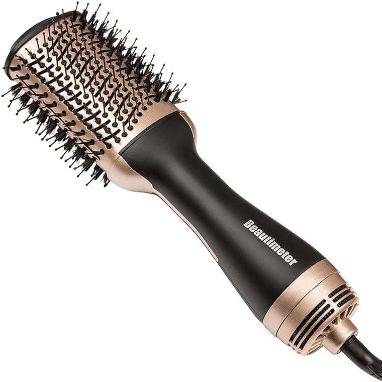 Beautimeter Blow Dryer Brush, Hot Air Brush One Step Hair Dryer and Styler Volumizer, 4 in 1 Negative Ionic Hair Styler with Oval Barrel for Smooth, Frizz-Free Hair Types, Black & Gold - Image 1