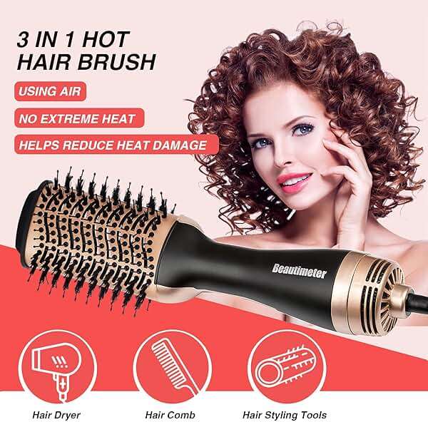 Beautimeter Blow Dryer Brush, Hot Air Brush One Step Hair Dryer and Styler Volumizer, 4 in 1 Negative Ionic Hair Styler with Oval Barrel for Smooth, Frizz-Free Hair Types, Black & Gold - Image 2