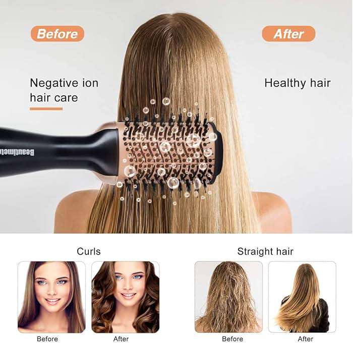 Beautimeter Blow Dryer Brush, Hot Air Brush One Step Hair Dryer and Styler Volumizer, 4 in 1 Negative Ionic Hair Styler with Oval Barrel for Smooth, Frizz-Free Hair Types, Black & Gold - Image 3