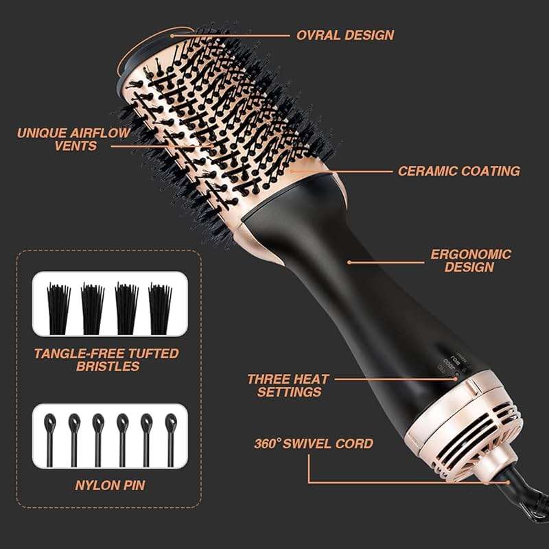 Beautimeter Blow Dryer Brush, Hot Air Brush One Step Hair Dryer and Styler Volumizer, 4 in 1 Negative Ionic Hair Styler with Oval Barrel for Smooth, Frizz-Free Hair Types, Black & Gold - Image 4