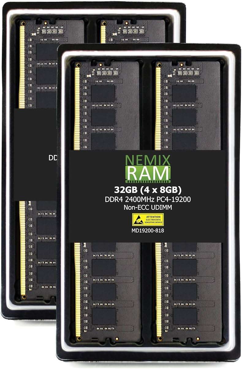NEMIX RAM 32GB (4X8GB) DDR4 2400MHz PC4-19200 1Rx8 1.2V CL17 288-PIN Non-ECC UDIMM Unbuffered Desktop Memory KIT - Image 1