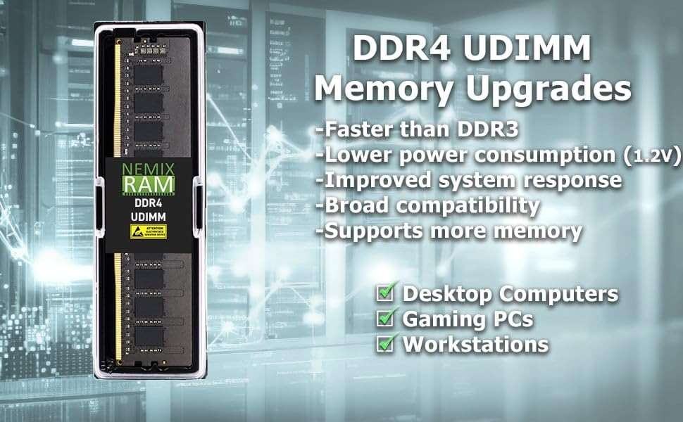 NEMIX RAM 32GB (4X8GB) DDR4 2400MHz PC4-19200 1Rx8 1.2V CL17 288-PIN Non-ECC UDIMM Unbuffered Desktop Memory KIT - Image 4