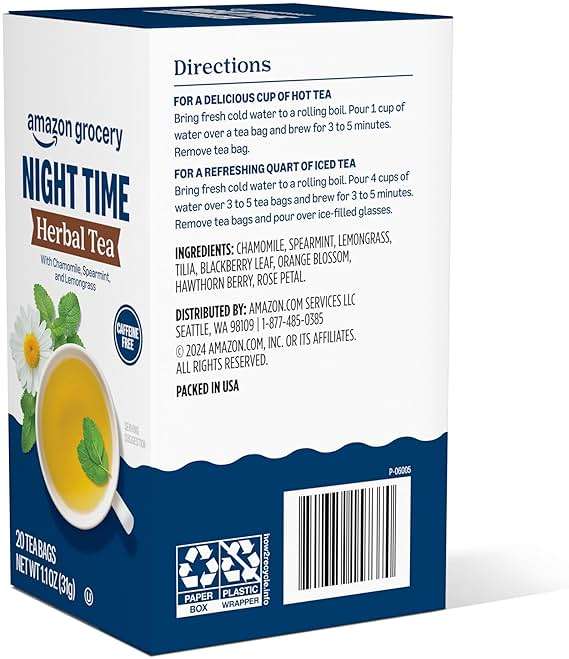 Amazon Grocery, Night Time Herbal Tea, Caffeine Free, 1.1 Oz, 20 Ct - Image 5