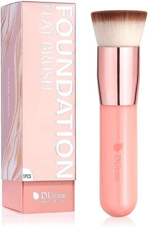 DUcare Foundation Brush for Liquid Makeup,Flat Top Kabuki Foundation Brushes - Premium Makeup Brush for Liquid, Cream, Powder,Buffing, Blending,Pink - Image 1
