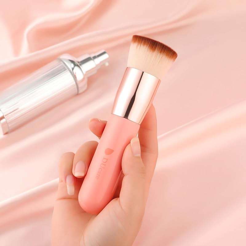 DUcare Foundation Brush for Liquid Makeup,Flat Top Kabuki Foundation Brushes - Premium Makeup Brush for Liquid, Cream, Powder,Buffing, Blending,Pink - Image 3