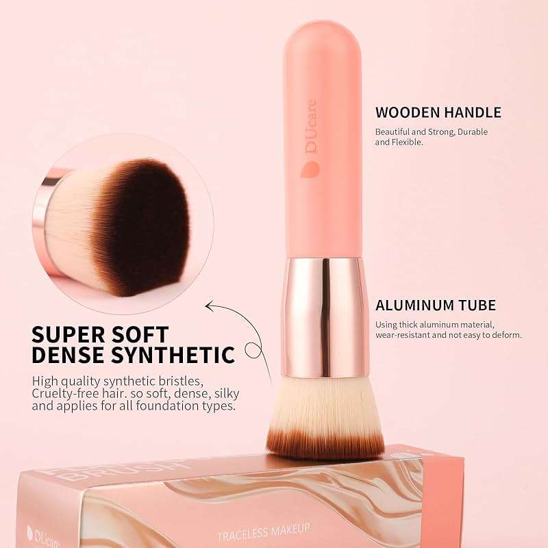 DUcare Foundation Brush for Liquid Makeup,Flat Top Kabuki Foundation Brushes - Premium Makeup Brush for Liquid, Cream, Powder,Buffing, Blending,Pink - Image 5