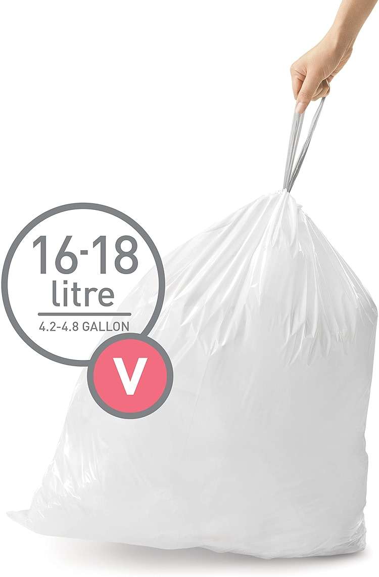 simplehuman Code V 60 Count, Dispenser Pack Custom Fit Liners, Drawstring Trash Bags, 16-18 Liter / 4.2-4.8 Gallon, White - Image 2
