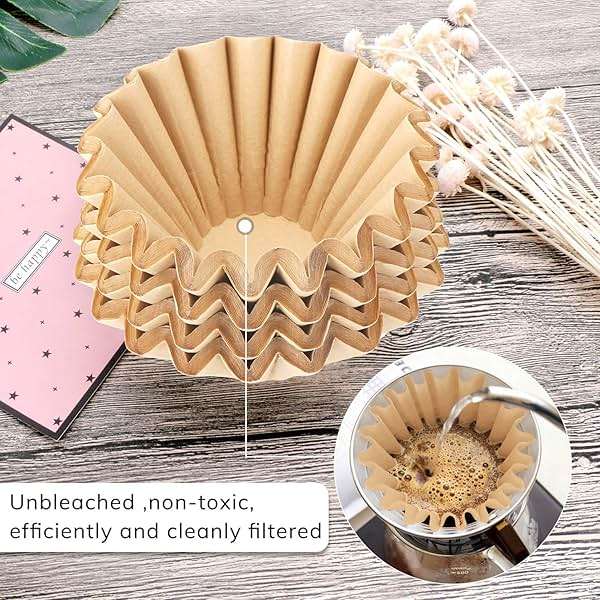 EUSOAR 1-4 Cup Disposable Coffee Filters, 100 count Filter Replacement, Natural Brown Unbleached, fit small Basket Style Single Serve Coffee Makers, for Home Office Use Pour Over and Drip Coffee Maker - Image 5