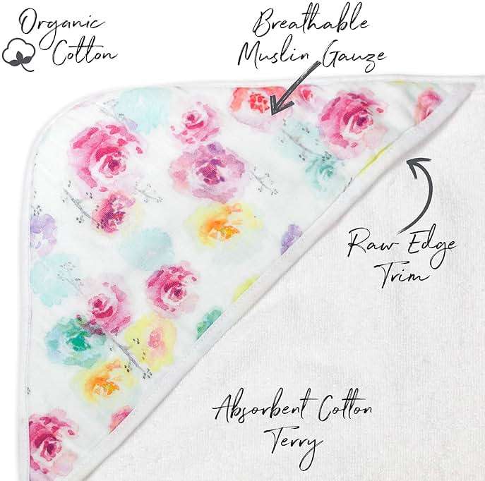 HonestBaby Unisex Baby 2-Pack Organic Cotton Hooded Towels Bandana, Rose Blossom, One Size US - Image 2