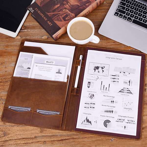 Jack&Chris Leather Portfolio, A4 Document Folder Legal Pad Padfolio, Professional Writing Letter Notepad Clipboard Sleeve Organizer, Resume Folio Binder for Men&Women,JC1823 - Image 2
