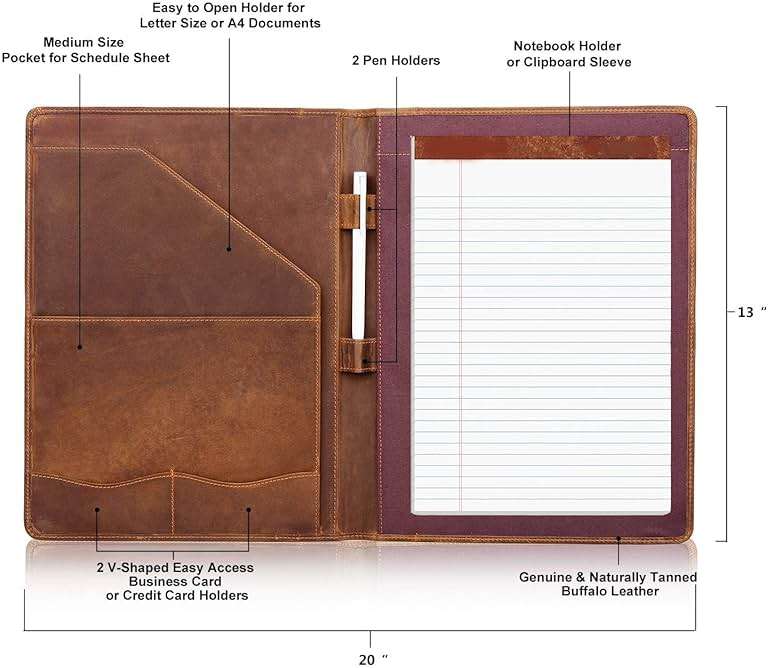 Jack&Chris Leather Portfolio, A4 Document Folder Legal Pad Padfolio, Professional Writing Letter Notepad Clipboard Sleeve Organizer, Resume Folio Binder for Men&Women,JC1823 - Image 3