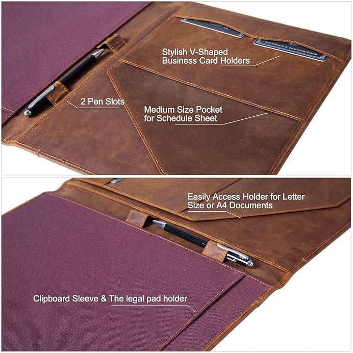 Jack&Chris Leather Portfolio, A4 Document Folder Legal Pad Padfolio, Professional Writing Letter Notepad Clipboard Sleeve Organizer, Resume Folio Binder for Men&Women,JC1823 - Image 5