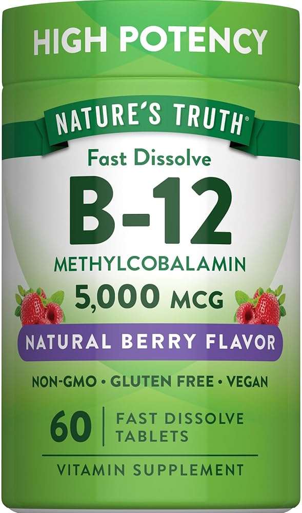 Nature's Truth B12 Vitamin 5000 mcg | 60 Tablets | Fast Dissolve Natural Berry Flavor | Vegan, Non-GMO & Gluten Free Supplement - Image 1