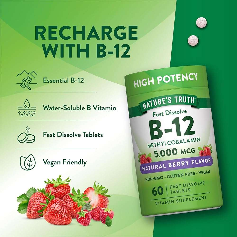 Nature's Truth B12 Vitamin 5000 mcg | 60 Tablets | Fast Dissolve Natural Berry Flavor | Vegan, Non-GMO & Gluten Free Supplement - Image 5