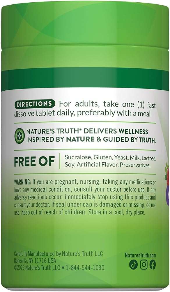 Nature's Truth B12 Vitamin 5000 mcg | 60 Tablets | Fast Dissolve Natural Berry Flavor | Vegan, Non-GMO & Gluten Free Supplement - Image 7