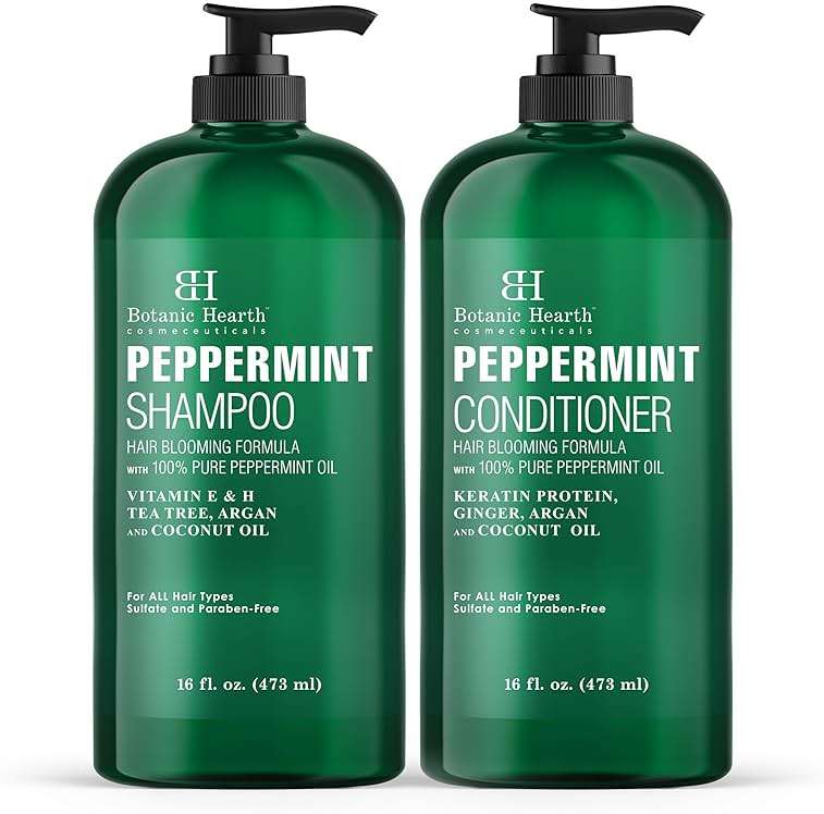 Botanic Hearth Peppermint Oil Shampoo And Conditioner Set | Hair Blooming Formula With Keratin | Fights Hair Loss | Sulfate Free For Men And Women | 16 Fl Oz X 2 - Image 1