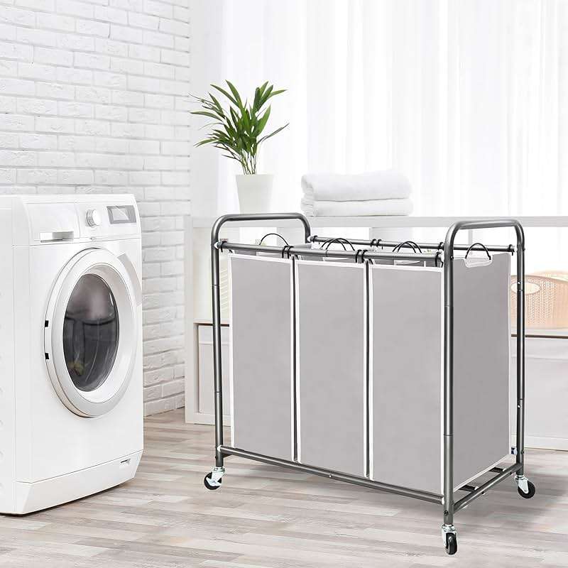 STORAGE MANIAC 3 Section Laundry Sorter, 35.6 Gal (135 L) Laundry Hamper Cart with Heavy Duty Rolling Lockable Wheels and Removable Bags, Clothes Organizer Basket Separator Hamper, Gray - Image 2