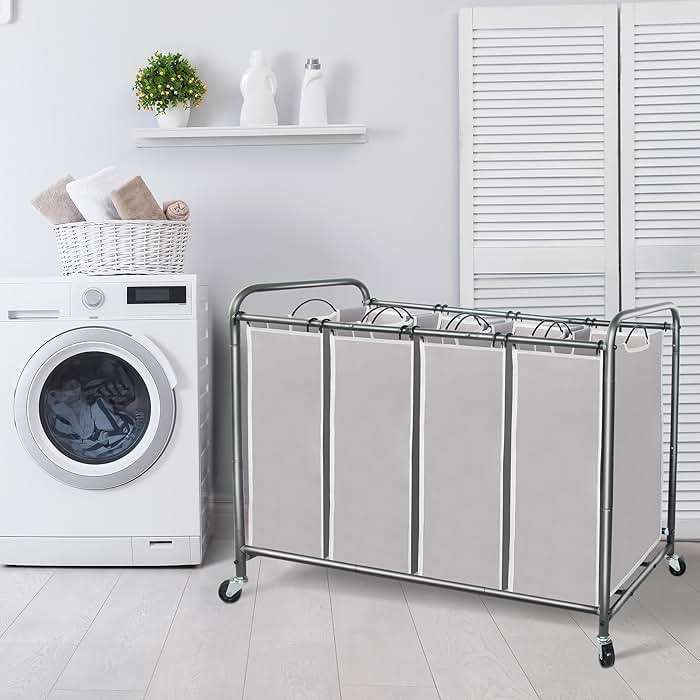 STORAGE MANIAC Laundry Sorter 4 Section, 47.5 Gal (180 L) Laundry Hamper with Wheels, Clothes Divider Basket Sorter, Separator Hamper Cart with Removable Bags, Gray - Image 2