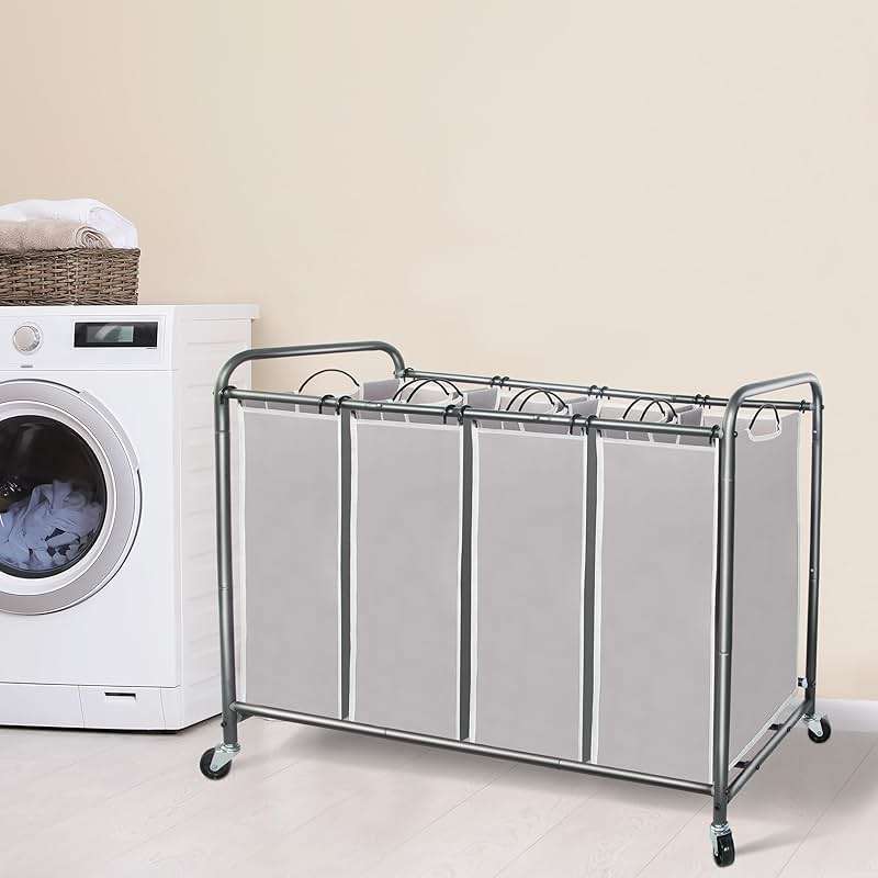 STORAGE MANIAC Laundry Sorter 4 Section, 47.5 Gal (180 L) Laundry Hamper with Wheels, Clothes Divider Basket Sorter, Separator Hamper Cart with Removable Bags, Gray - Image 7
