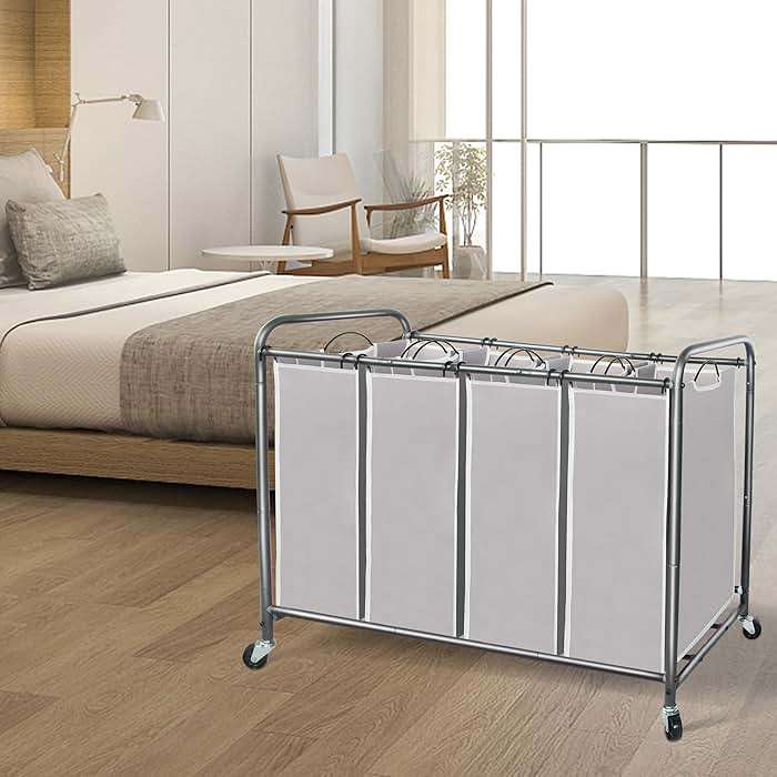 STORAGE MANIAC Laundry Sorter 4 Section, 47.5 Gal (180 L) Laundry Hamper with Wheels, Clothes Divider Basket Sorter, Separator Hamper Cart with Removable Bags, Gray - Image 8
