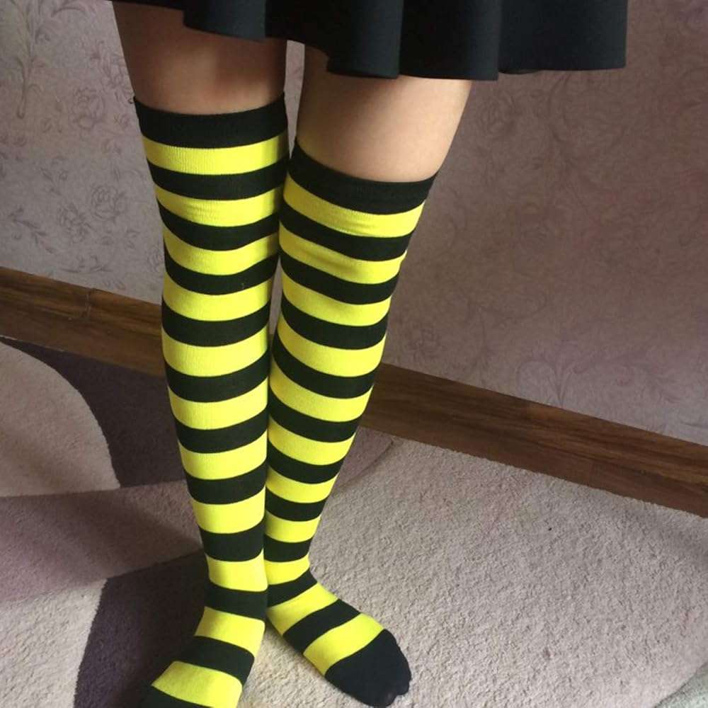 DRESHOW 6 Pairs High Thigh Socks Striped Over Knee Thin Tights Long Stocking for Women Leg Warmer - Image 6