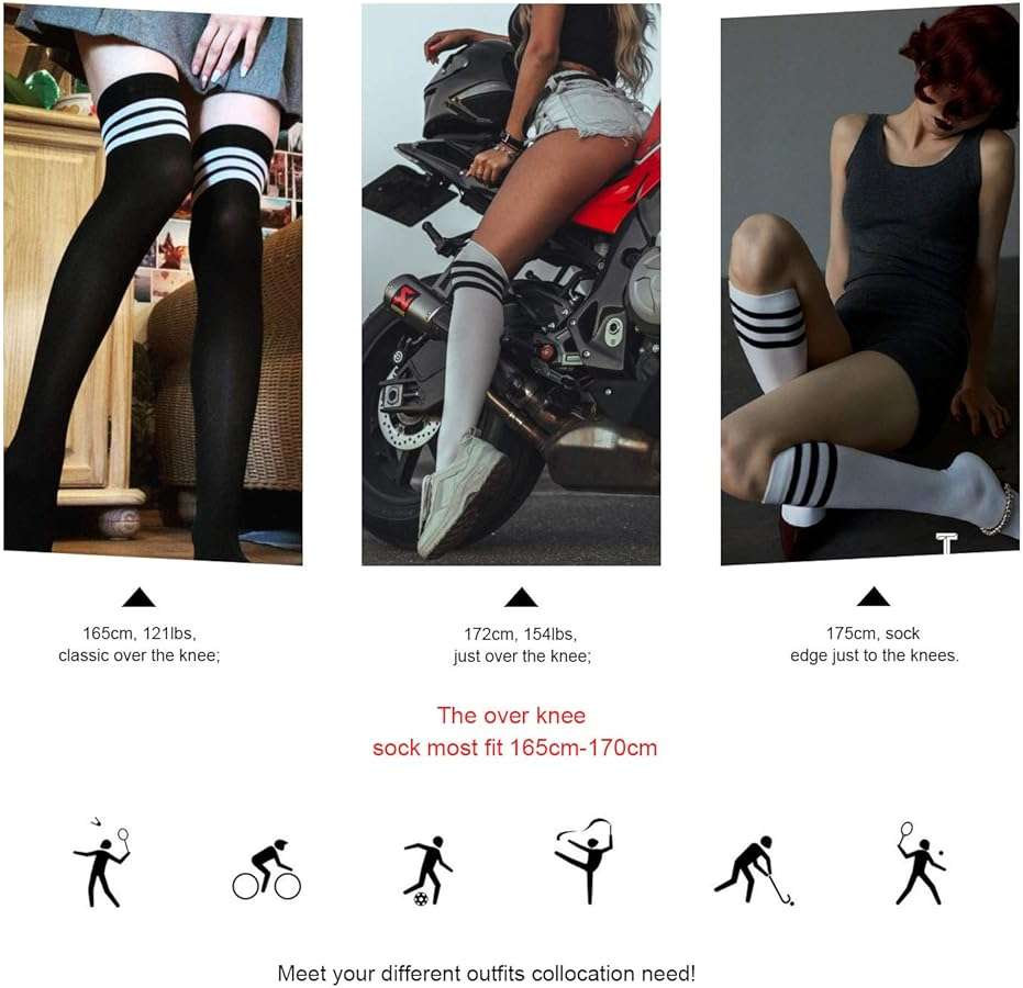DRESHOW 6 Pairs High Thigh Socks Striped Over Knee Thin Tights Long Stocking for Women Leg Warmer - Image 7