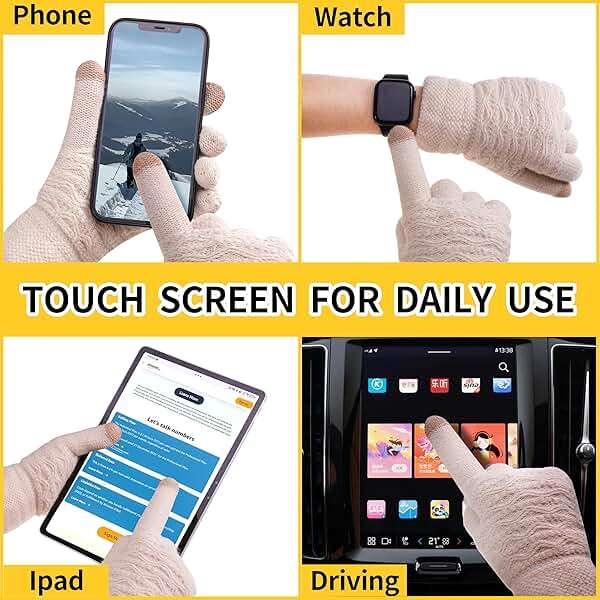 FENELY Women's Winter Warm Touch Screen Gloves Womens Thermal Cable Knit Wool Fleece Lined Glove for Cold Weather - Image 4