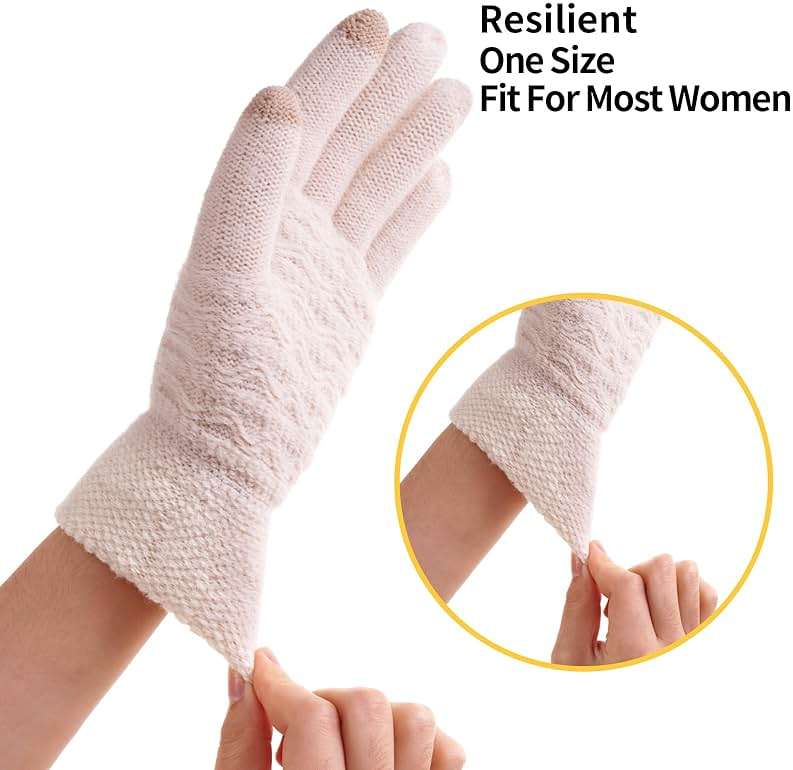 FENELY Women's Winter Warm Touch Screen Gloves Womens Thermal Cable Knit Wool Fleece Lined Glove for Cold Weather - Image 5