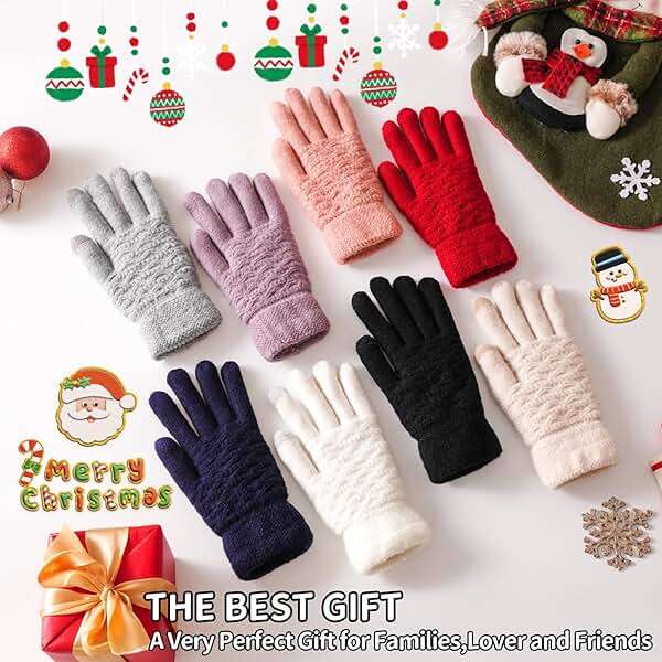 FENELY Women's Winter Warm Touch Screen Gloves Womens Thermal Cable Knit Wool Fleece Lined Glove for Cold Weather - Image 6