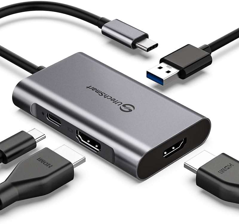 UtechSmart HDMI to USB C Adapter, 4-in-1 USB C Hub, Dual HDMI Adapter with 4K, USB C to USB Adapter for MacBook Pro Air, Dell, HP, Microsoft, Chromebook, Lenovo, iPhone 16 (100W PD USB 3.0) - Image 1