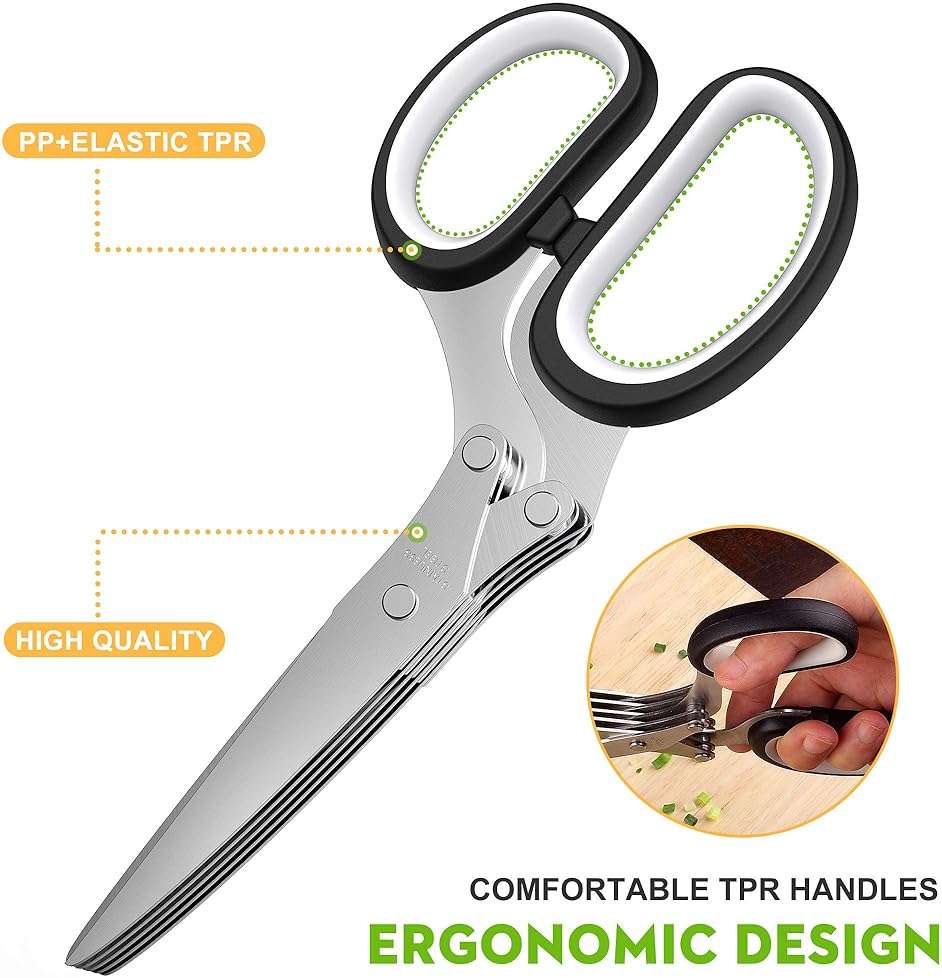 Herb Scissors with 5 Blades and Cover, Kitchen Herb Cutter with Cleaning Comb, Stainless Steel Multi Blade Herb Shears for Basil Parsley Cilantro, Easy Clean Cooking Tool, Unique Kitchen Gadgets Gift - Image 4