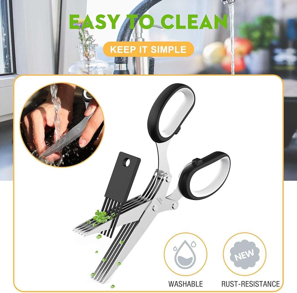 Herb Scissors with 5 Blades and Cover, Kitchen Herb Cutter with Cleaning Comb, Stainless Steel Multi Blade Herb Shears for Basil Parsley Cilantro, Easy Clean Cooking Tool, Unique Kitchen Gadgets Gift - Image 5