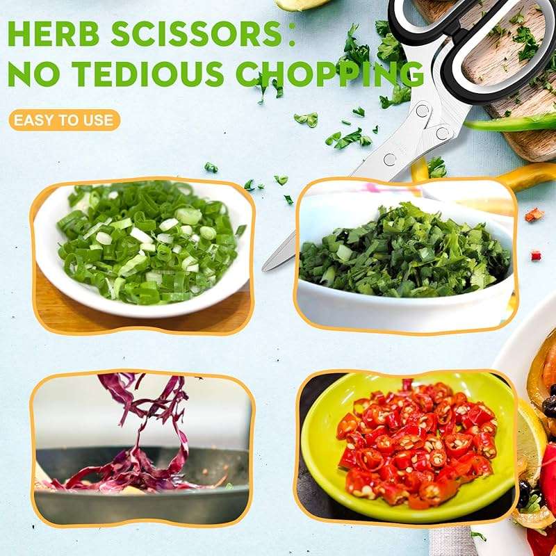 Herb Scissors with 5 Blades and Cover, Kitchen Herb Cutter with Cleaning Comb, Stainless Steel Multi Blade Herb Shears for Basil Parsley Cilantro, Easy Clean Cooking Tool, Unique Kitchen Gadgets Gift - Image 6