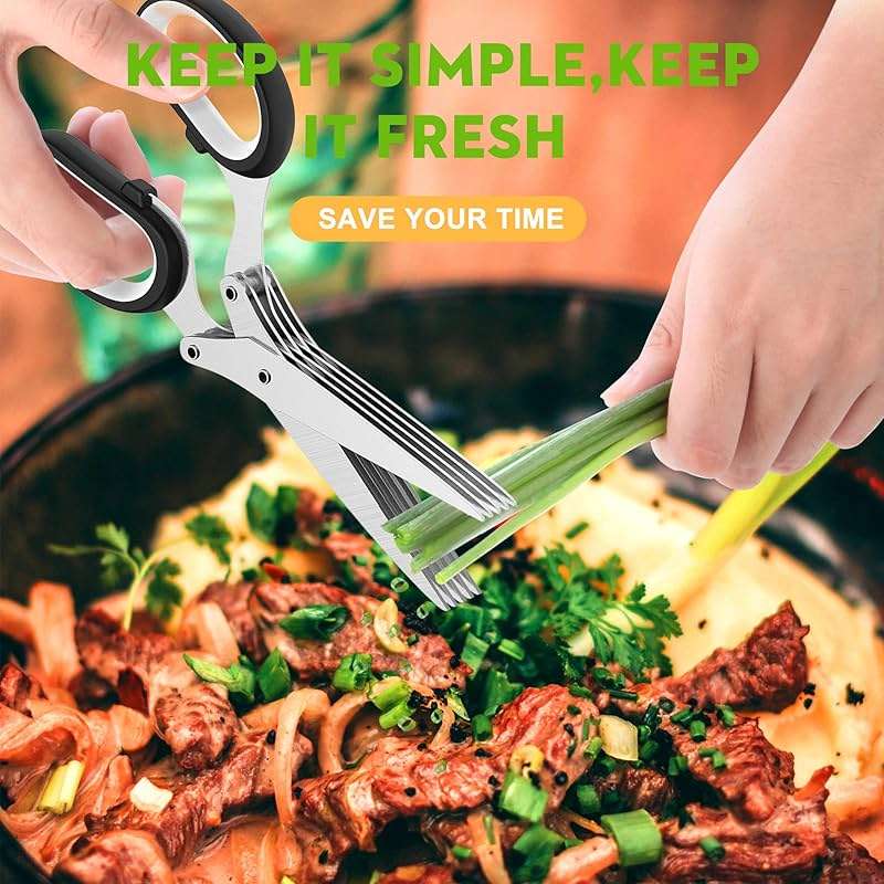 Herb Scissors with 5 Blades and Cover, Kitchen Herb Cutter with Cleaning Comb, Stainless Steel Multi Blade Herb Shears for Basil Parsley Cilantro, Easy Clean Cooking Tool, Unique Kitchen Gadgets Gift - Image 7