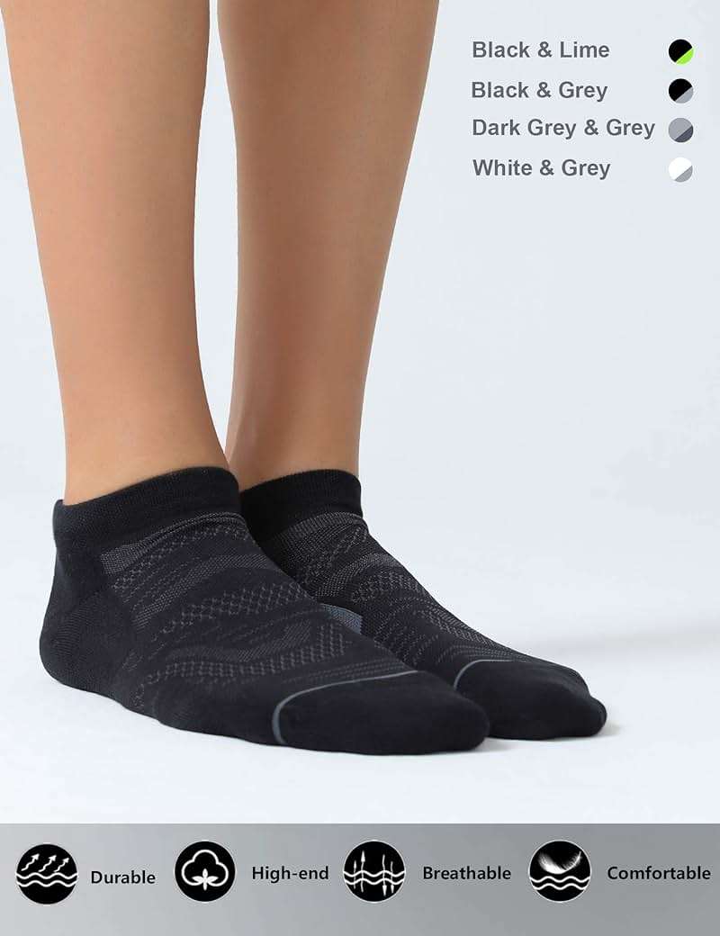 CS CELERSPORT Men's Ankle Running Socks with Cushion, Arch Support Low Cut Athletic Tab Socks for Men Women 6 Pack - Image 3