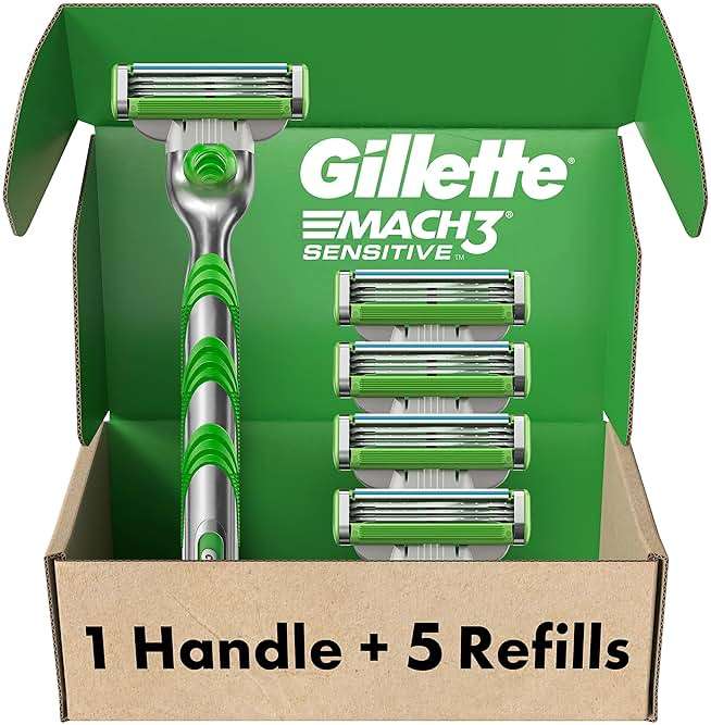 Gillette Mach3 Sensitive Shaving Razor for Men, 1 Handle and 5 Blade Refills, for Sensitive Skin - Image 1