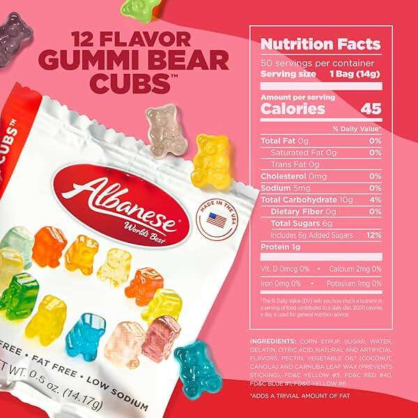 Albanese World's Best 12 Flavor Gummi Bear Cubs | 50-0.5oz Snack Packs of Candy | Miniature, Individually Wrapped, Soft Gummy |Cherry, Blue Raspberry, and More | Perfect for Kid's Classroom Parties - Image 2