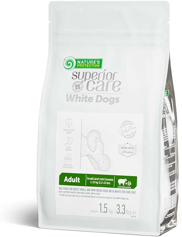 Nature's Protection Dry Dog Food for Small Breed - High Protein Tear Stain Diet for White & Light Fur Adult Dogs - Small Bites Kibble (Superior Care - Lamb and Rice, 3.3 lb) - Image 1