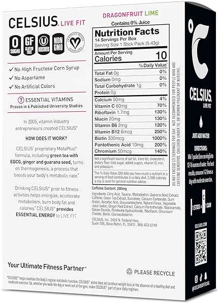 CELSIUS® On-The-Go Powder Sticks Dragonfruit Lime, Essential Energy 2.8 Oz - Image 2