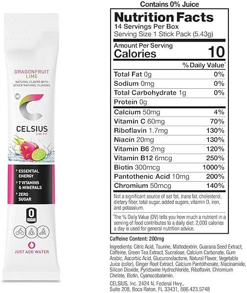 CELSIUS® On-The-Go Powder Sticks Dragonfruit Lime, Essential Energy 2.8 Oz - Image 3