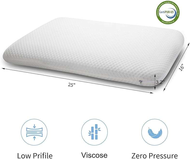 DLIGHT BD Slim 3.2" Stomach Sleeping Memory Foam Pillow-Thin, Flat, Soft Yet Supportative for Belly, Back& Stomach Sleepers - Image 3