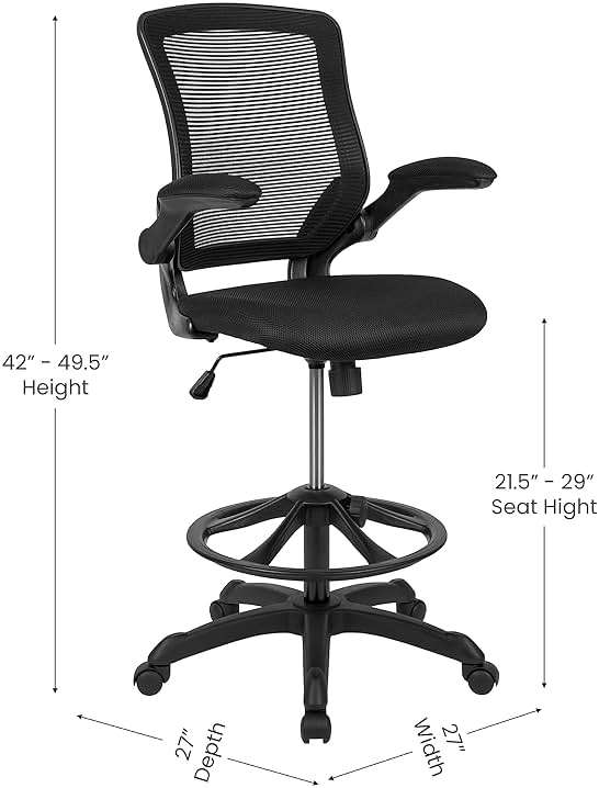 Flash Furniture Kale Mid-Back Swivel Office Chair with Adjustable Foot Ring, Lumbar Support, and Seat Height, Ergonomic Mesh Executive Chair, Black - Image 3