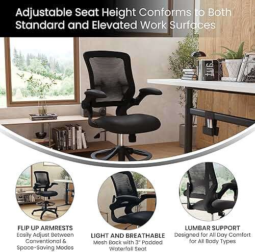 Flash Furniture Kale Mid-Back Swivel Office Chair with Adjustable Foot Ring, Lumbar Support, and Seat Height, Ergonomic Mesh Executive Chair, Black - Image 4