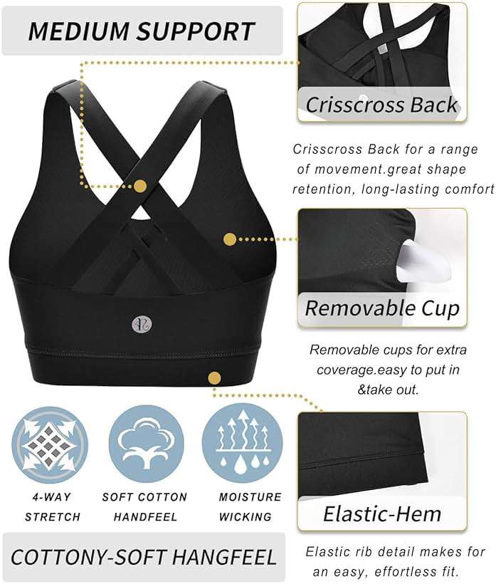 RUNNING GIRL Sports Bras for Women,Padded Strappy Sports Bras Criss-Cross Back Medium Support Sports Bras with Removable Cups - Image 6